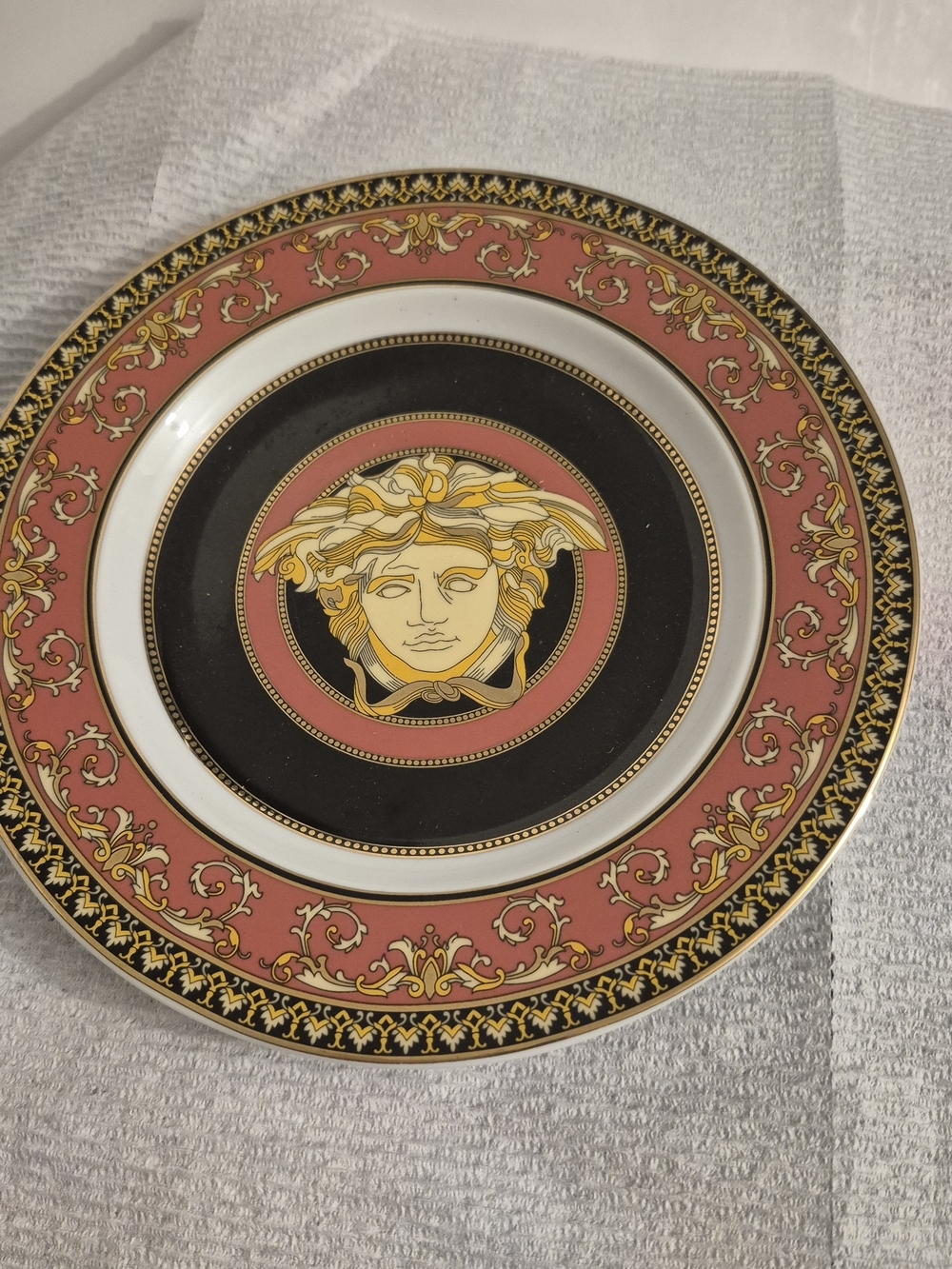Versace Coral, Black and Gold Medusa Dinner Plate
